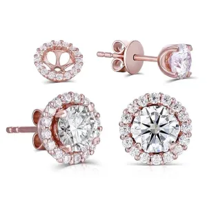 14k Rose Gold Halo Stud Moissanite Earrings 1.28ctw