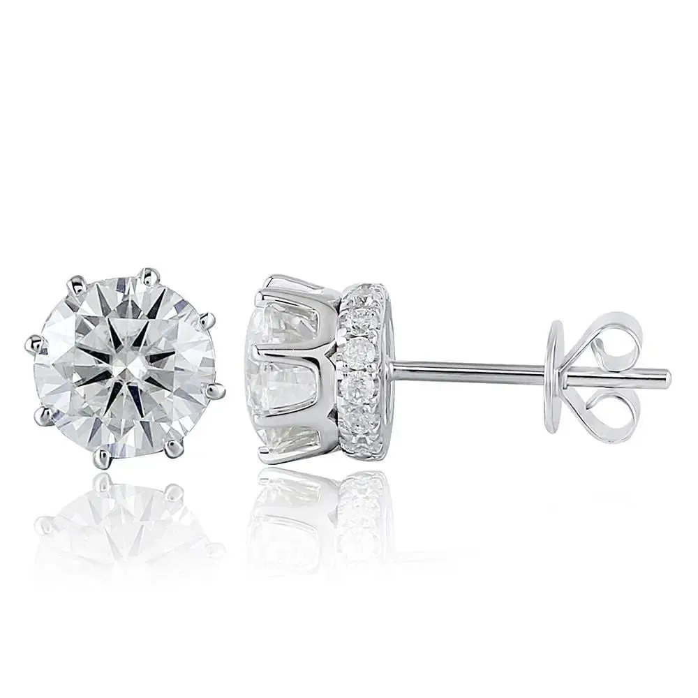14k White / Yellow / Rose Gold Hidden Halo Stud Moissanite Earrings 2ctw