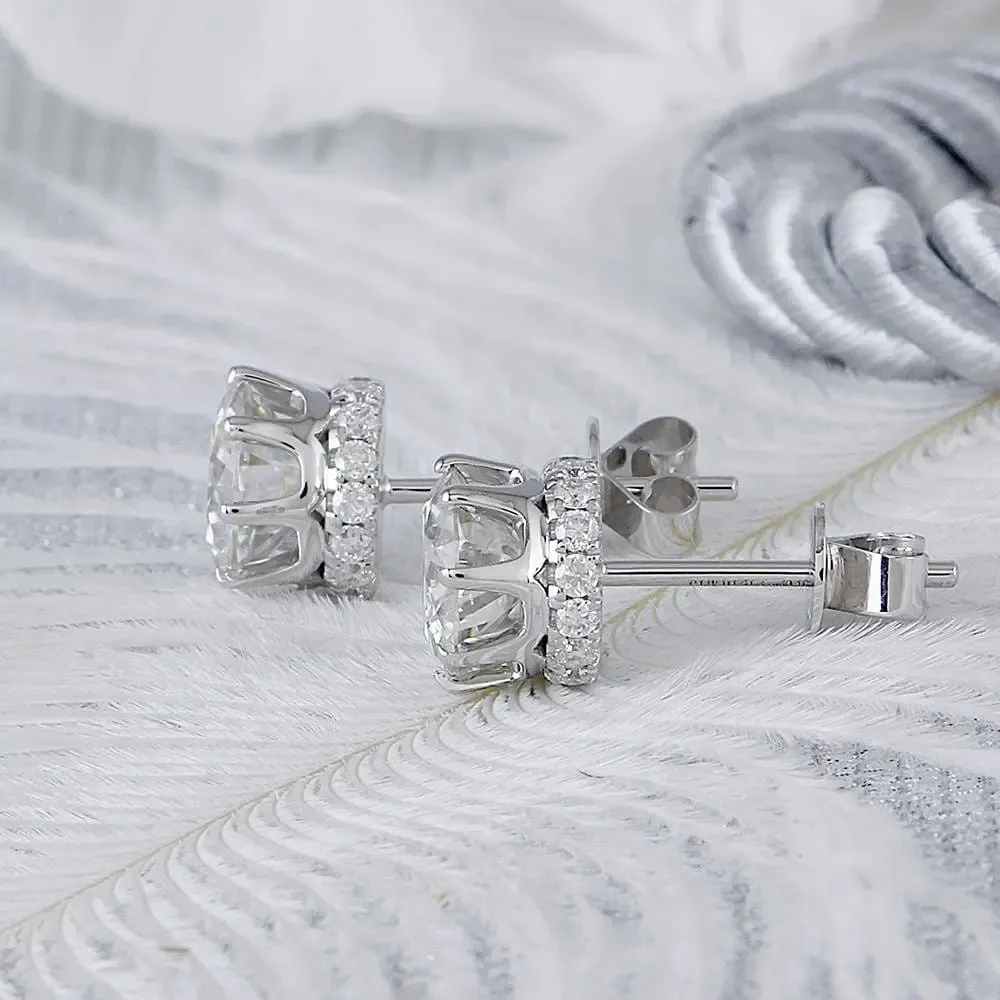 14k White / Yellow / Rose Gold Hidden Halo Stud Moissanite Earrings 2ctw