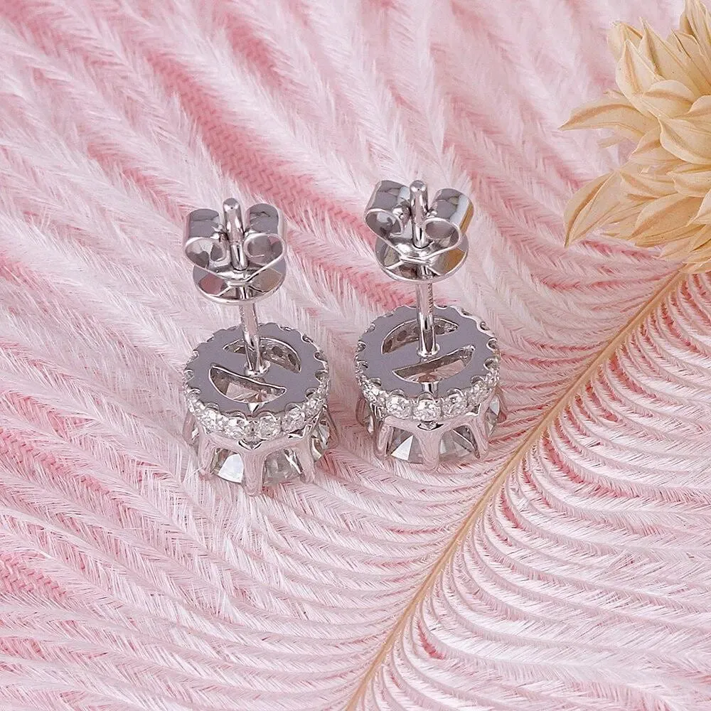 14k White / Yellow / Rose Gold Hidden Halo Stud Moissanite Earrings 2ctw