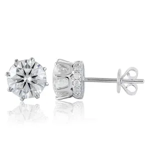 14k White / Yellow / Rose Gold Hidden Halo Stud Moissanite Earrings 2ctw