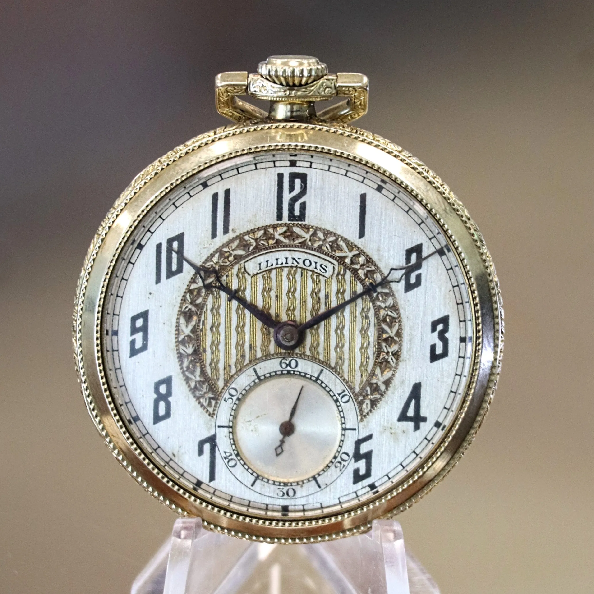 1922 ILLINOIS Dress Pocket Watch Openface 12s Grade 406 19 Jewels Adjusted 3 Positions Fancy Engraved Case