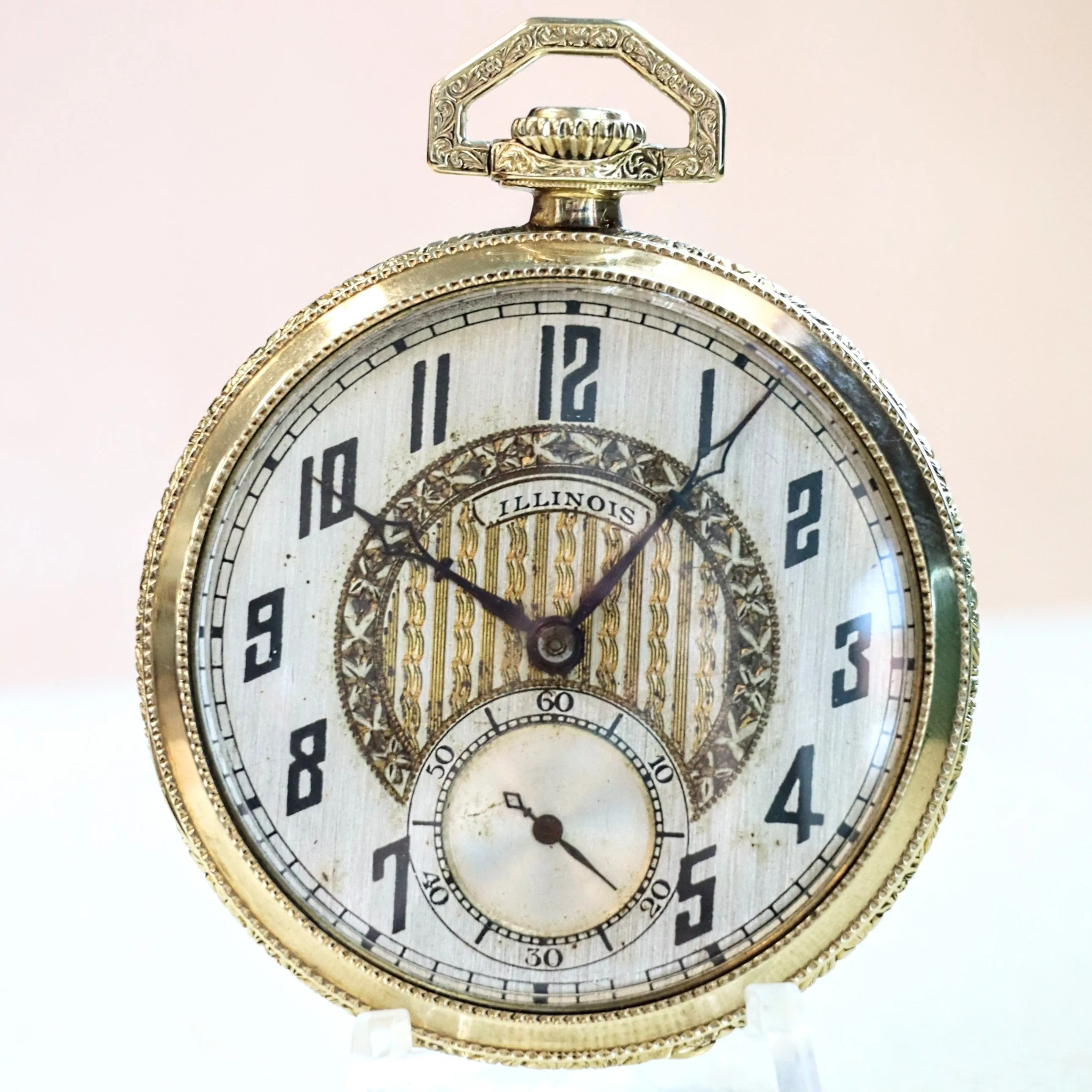 1922 ILLINOIS Dress Pocket Watch Openface 12s Grade 406 19 Jewels Adjusted 3 Positions Fancy Engraved Case