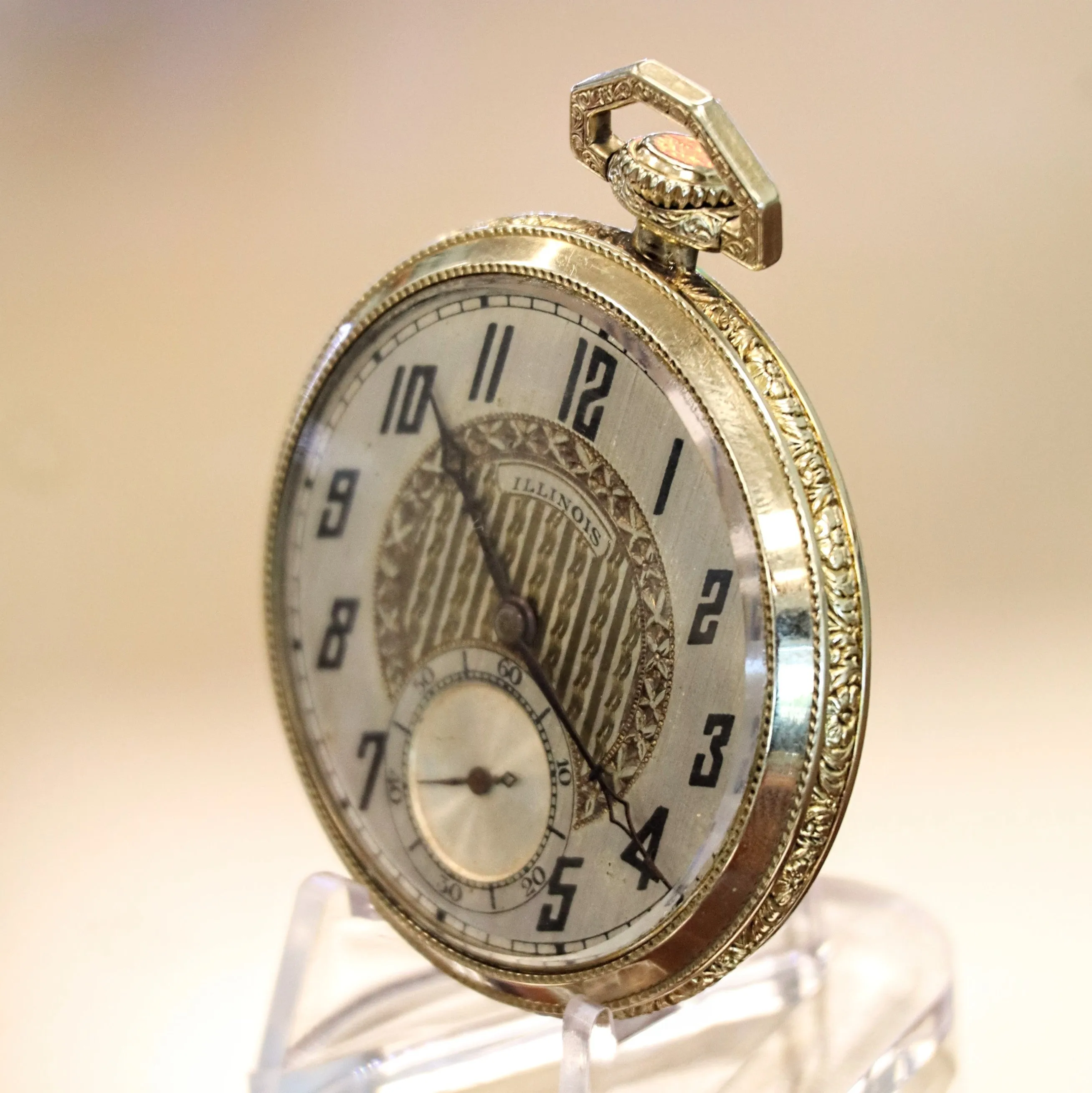 1922 ILLINOIS Dress Pocket Watch Openface 12s Grade 406 19 Jewels Adjusted 3 Positions Fancy Engraved Case