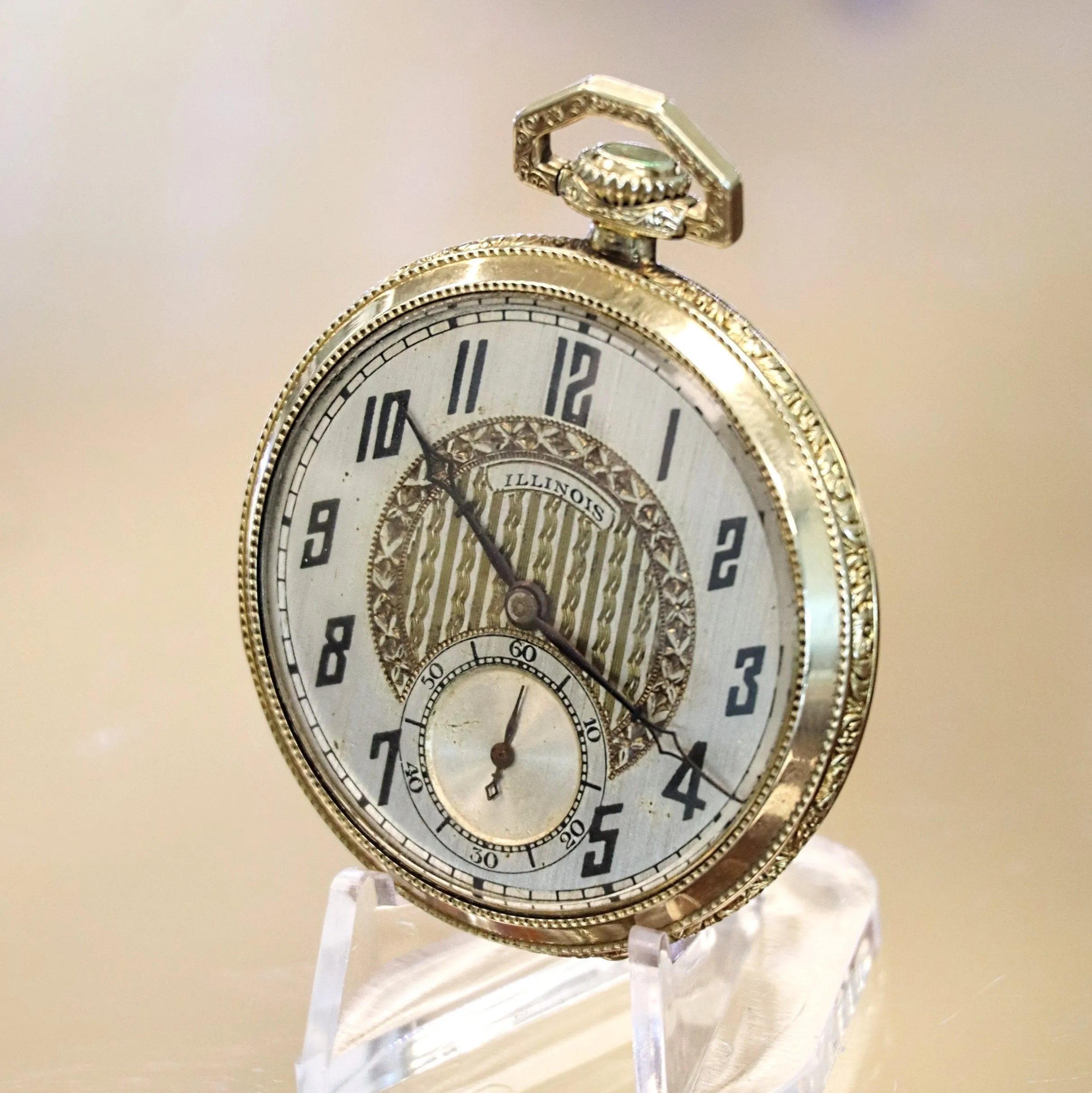 1922 ILLINOIS Dress Pocket Watch Openface 12s Grade 406 19 Jewels Adjusted 3 Positions Fancy Engraved Case