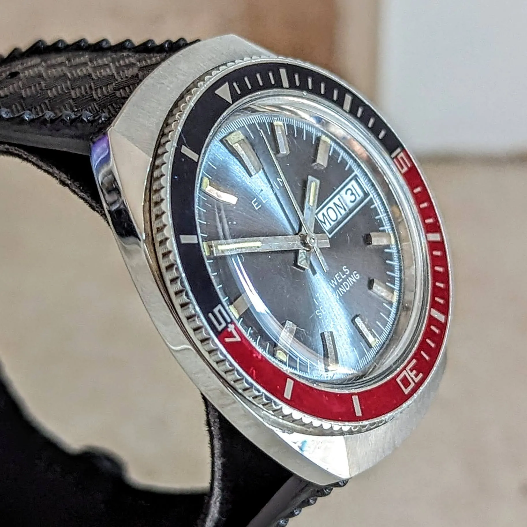 1960s ELGIN Diver Automatic Wristwatch Day/Date Ref. DH6312 Cal. ETA 2879 Watch