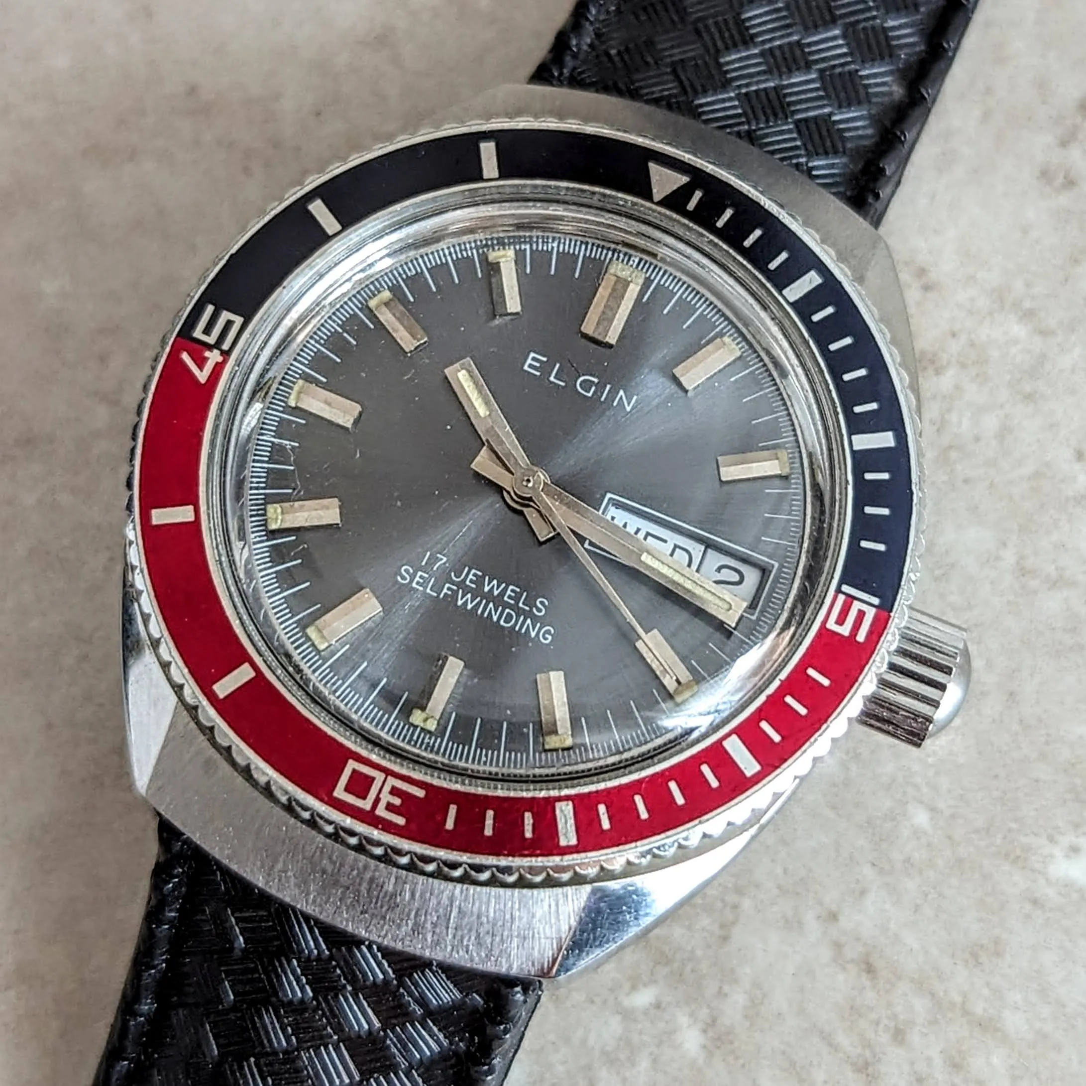 1960s ELGIN Diver Automatic Wristwatch Day/Date Ref. DH6312 Cal. ETA 2879 Watch