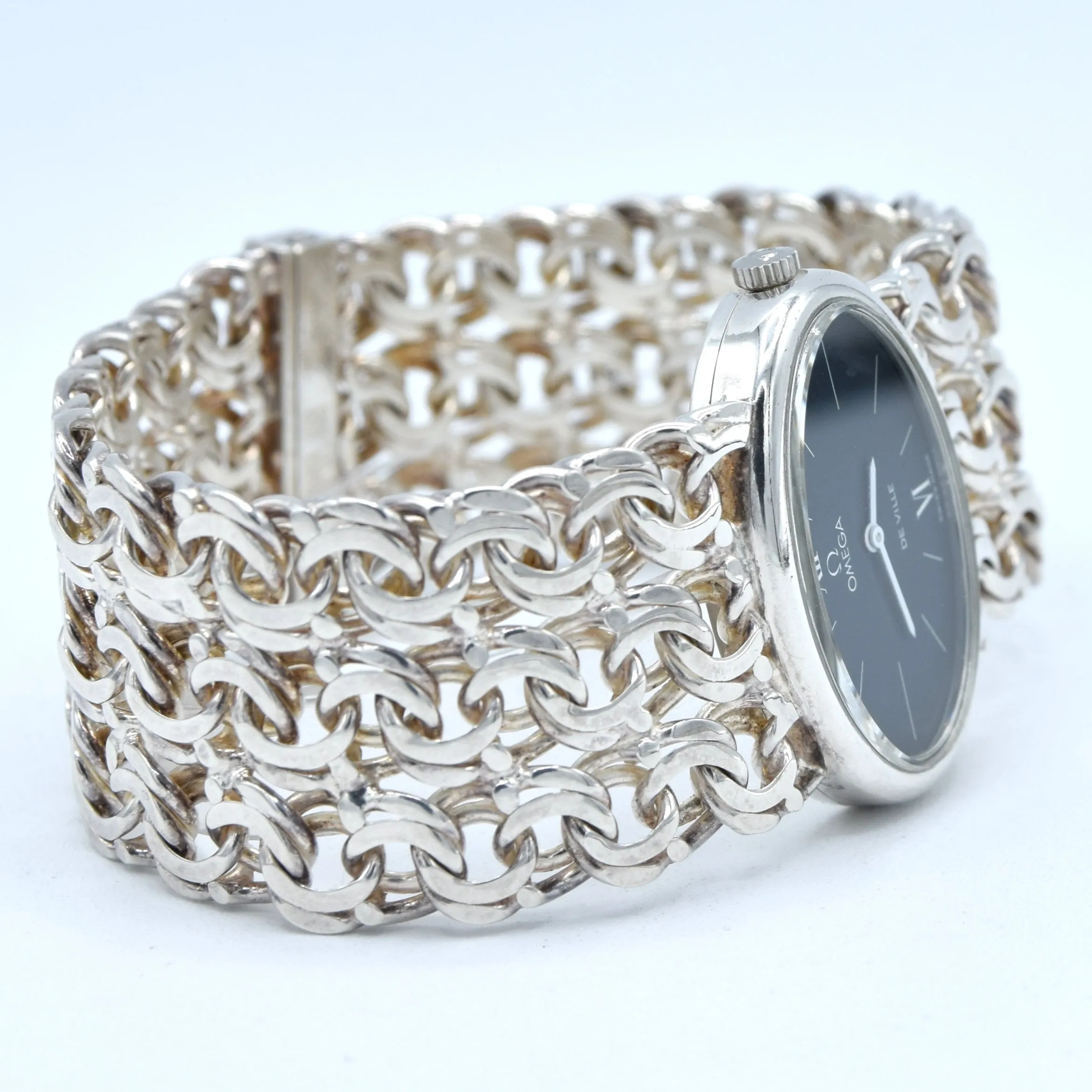 1972 Omega Rare & unusual De Ville “Jeux D’Argent” 8349 silver Bracelet Watch Andrew Grima designed