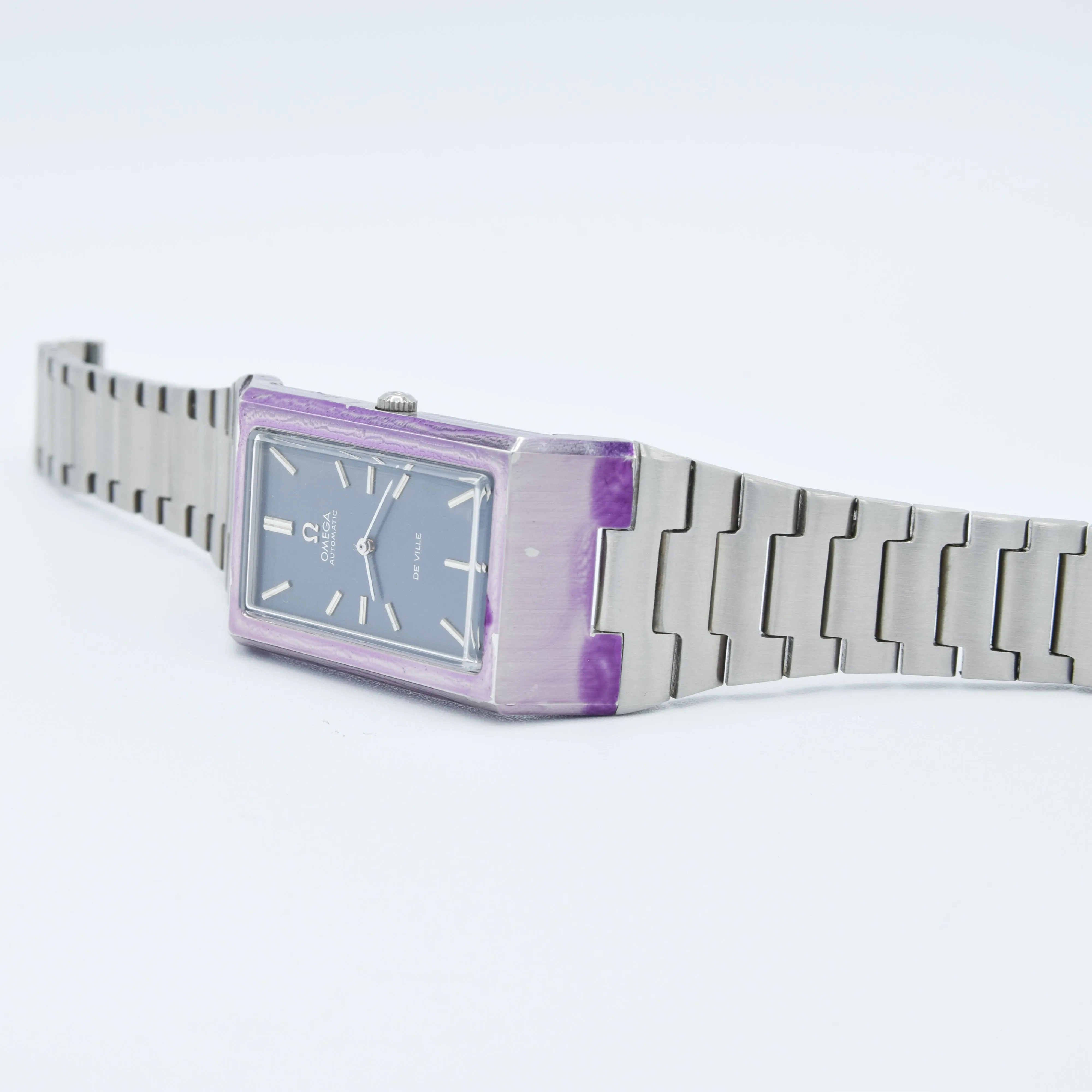 1974 Omega Rare & Special De Ville New Old Stock Automatic Stainless Steel Bracelet Watch 155.007 Blue Dial