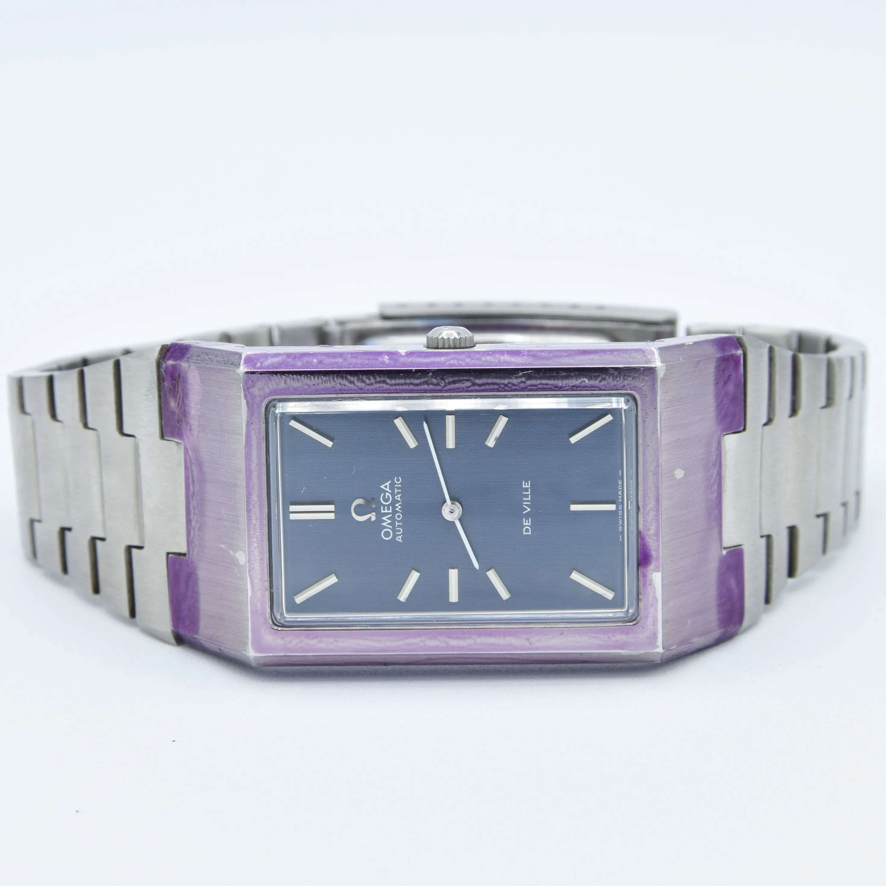 1974 Omega Rare & Special De Ville New Old Stock Automatic Stainless Steel Bracelet Watch 155.007 Blue Dial