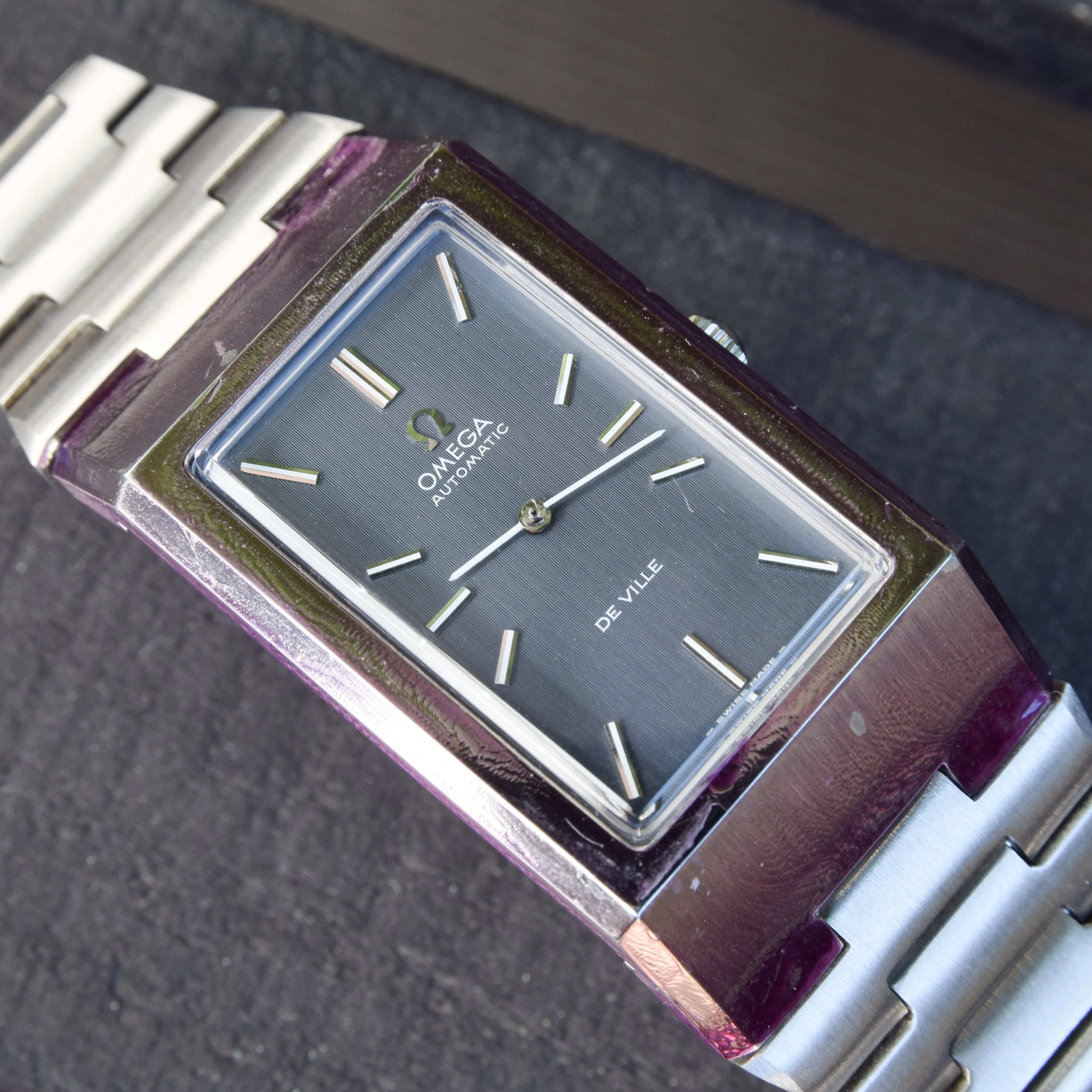 1974 Omega Rare & Special De Ville New Old Stock Automatic Stainless Steel Bracelet Watch 155.007 Blue Dial