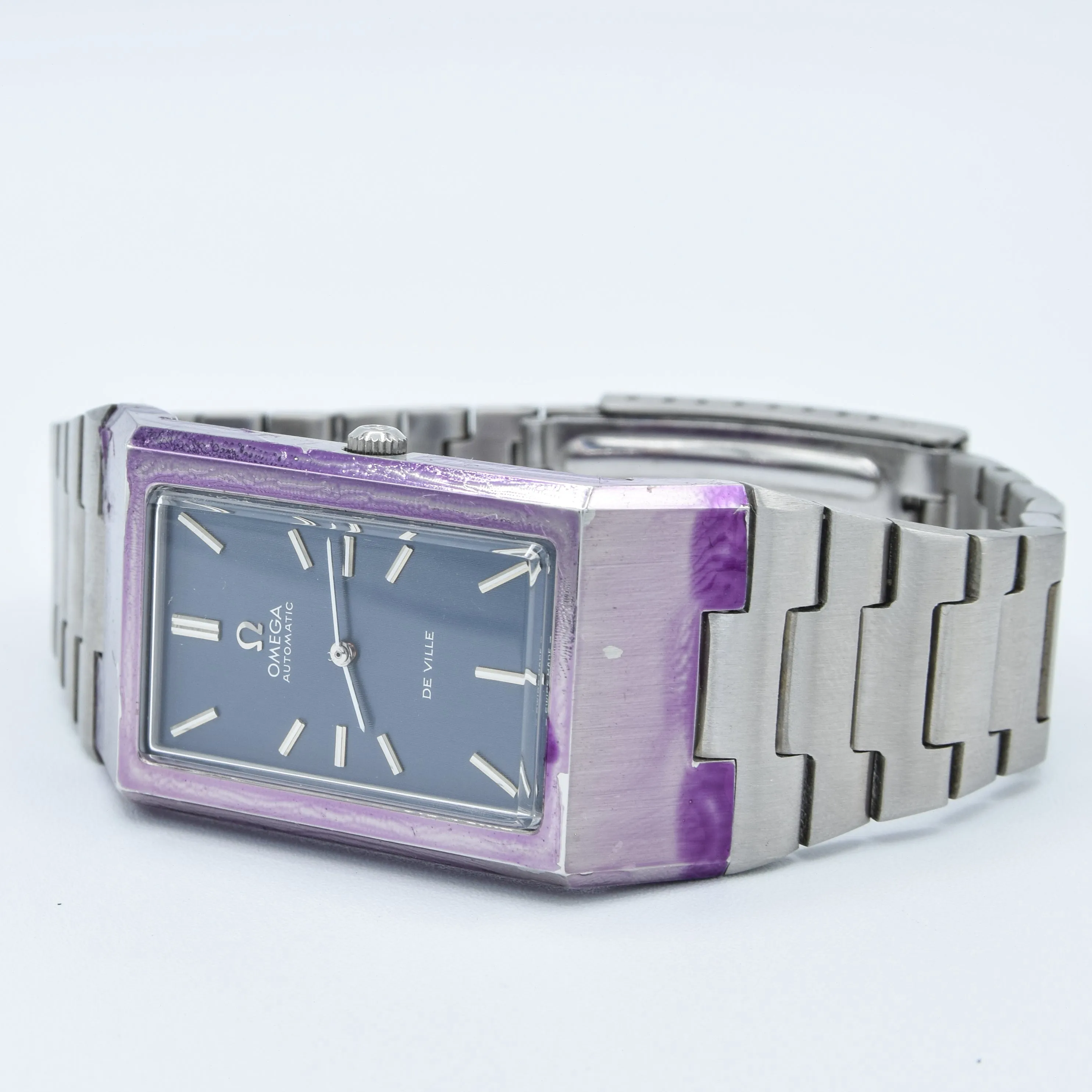 1974 Omega Rare & Special De Ville New Old Stock Automatic Stainless Steel Bracelet Watch 155.007 Blue Dial