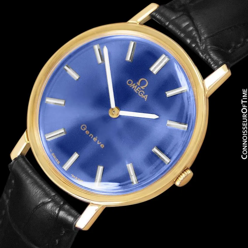 1975 Omega Geneve Vintage Mens Midsize Handwound Watch - 18K Gold Plated Stainless Steel