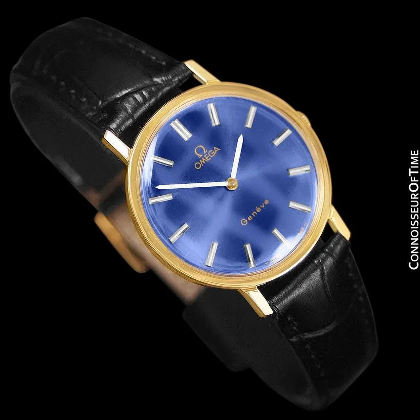 1975 Omega Geneve Vintage Mens Midsize Handwound Watch - 18K Gold Plated Stainless Steel