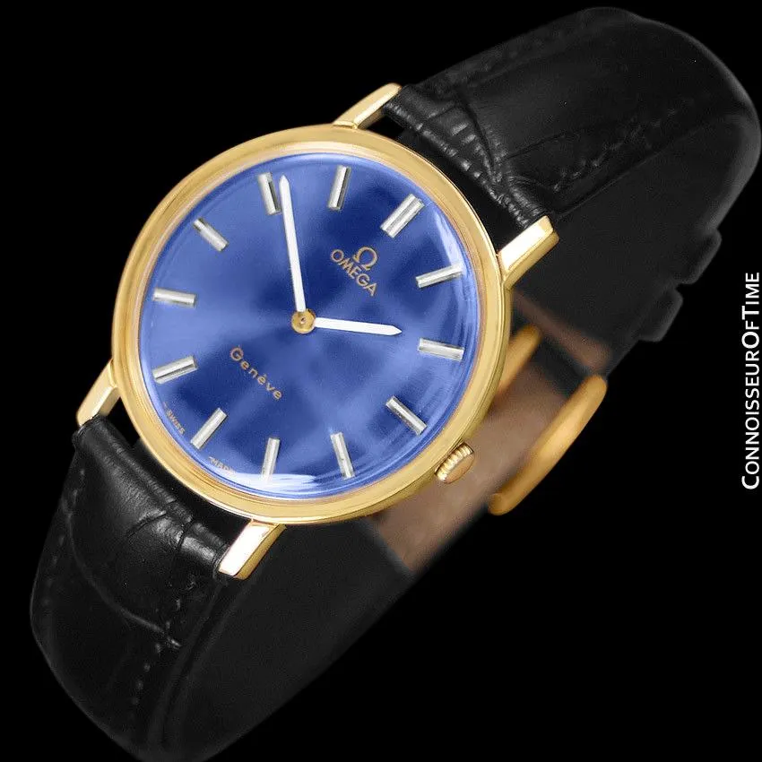1975 Omega Geneve Vintage Mens Midsize Handwound Watch - 18K Gold Plated Stainless Steel