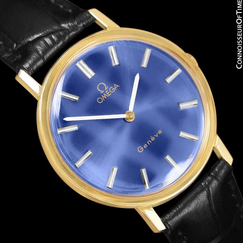 1975 Omega Geneve Vintage Mens Midsize Handwound Watch - 18K Gold Plated Stainless Steel
