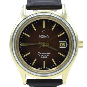 1976 Omega Rare Large Seamaster Cosmic 2000 Automatic Date Model 166.128 with Gloss Brown Spider Web Dial in Gold & Steel