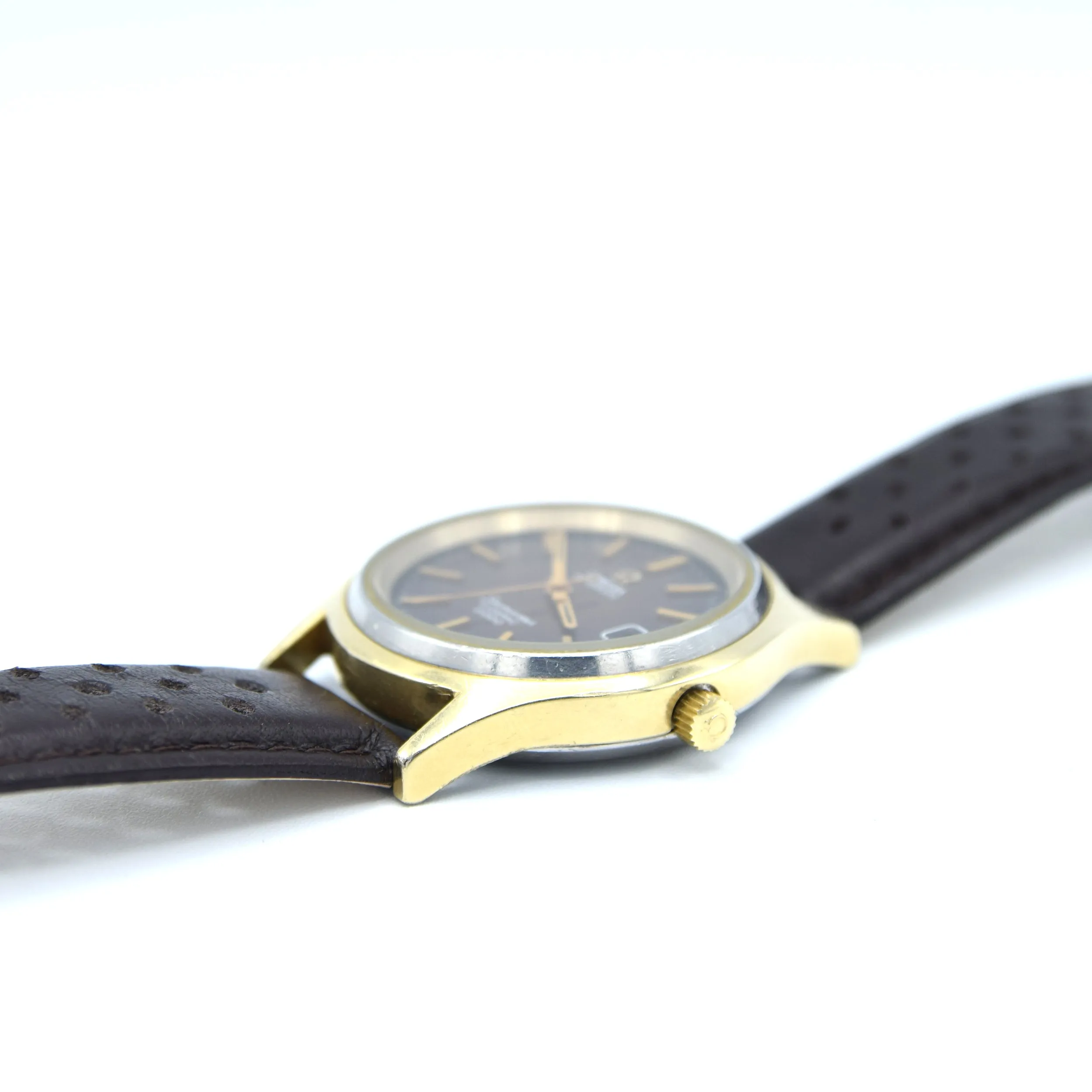 1976 Omega Rare Large Seamaster Cosmic 2000 Automatic Date Model 166.128 with Gloss Brown Spider Web Dial in Gold & Steel