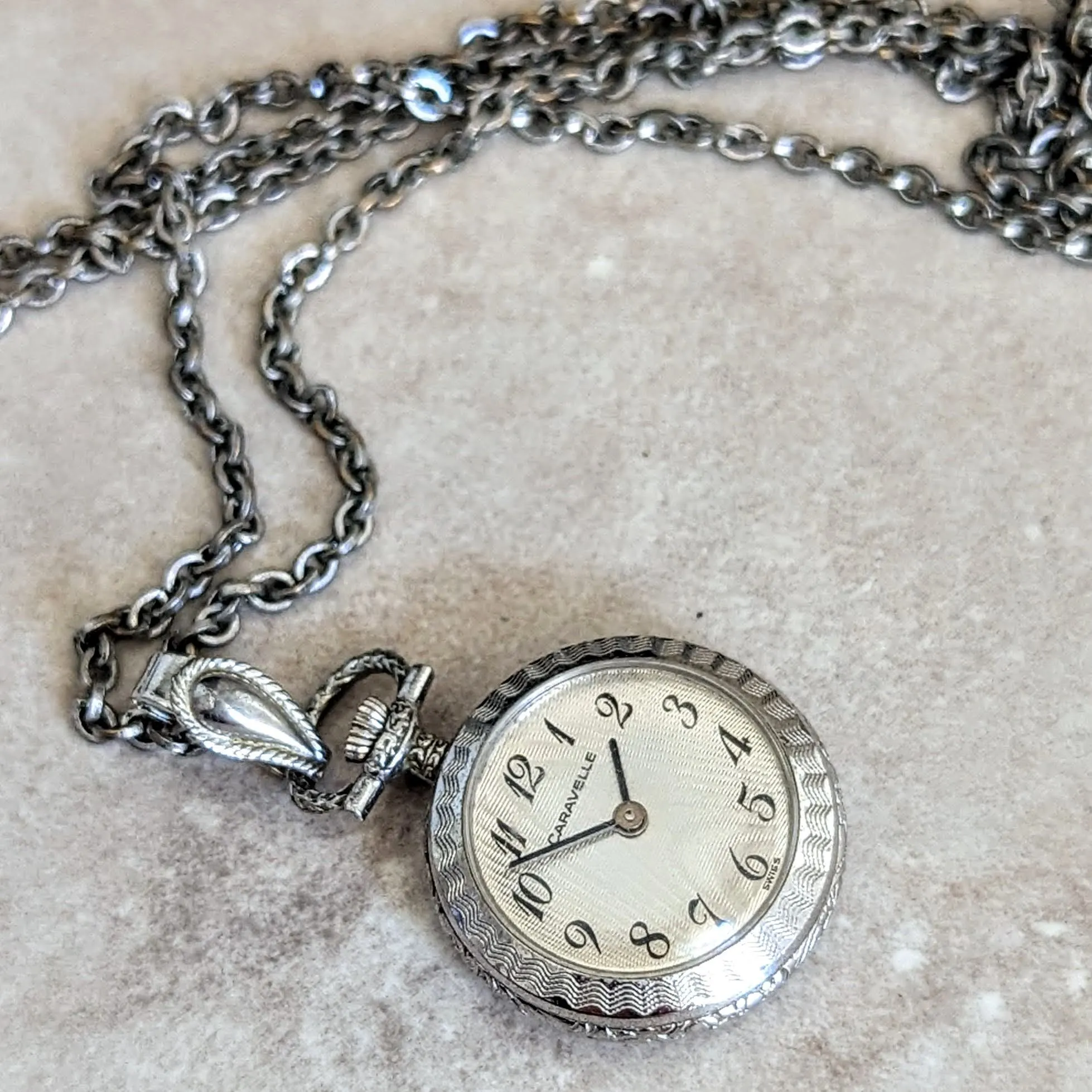 1978 CARAVELLE by Bulova Pendent Ladies Wristwatch 7 Jewels Vintage Swiss Watch