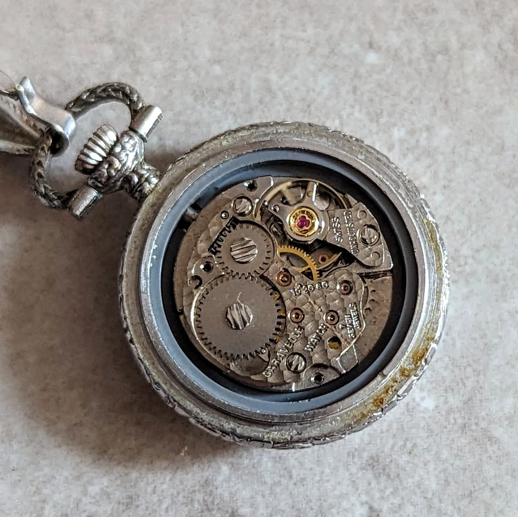 1978 CARAVELLE by Bulova Pendent Ladies Wristwatch 7 Jewels Vintage Swiss Watch