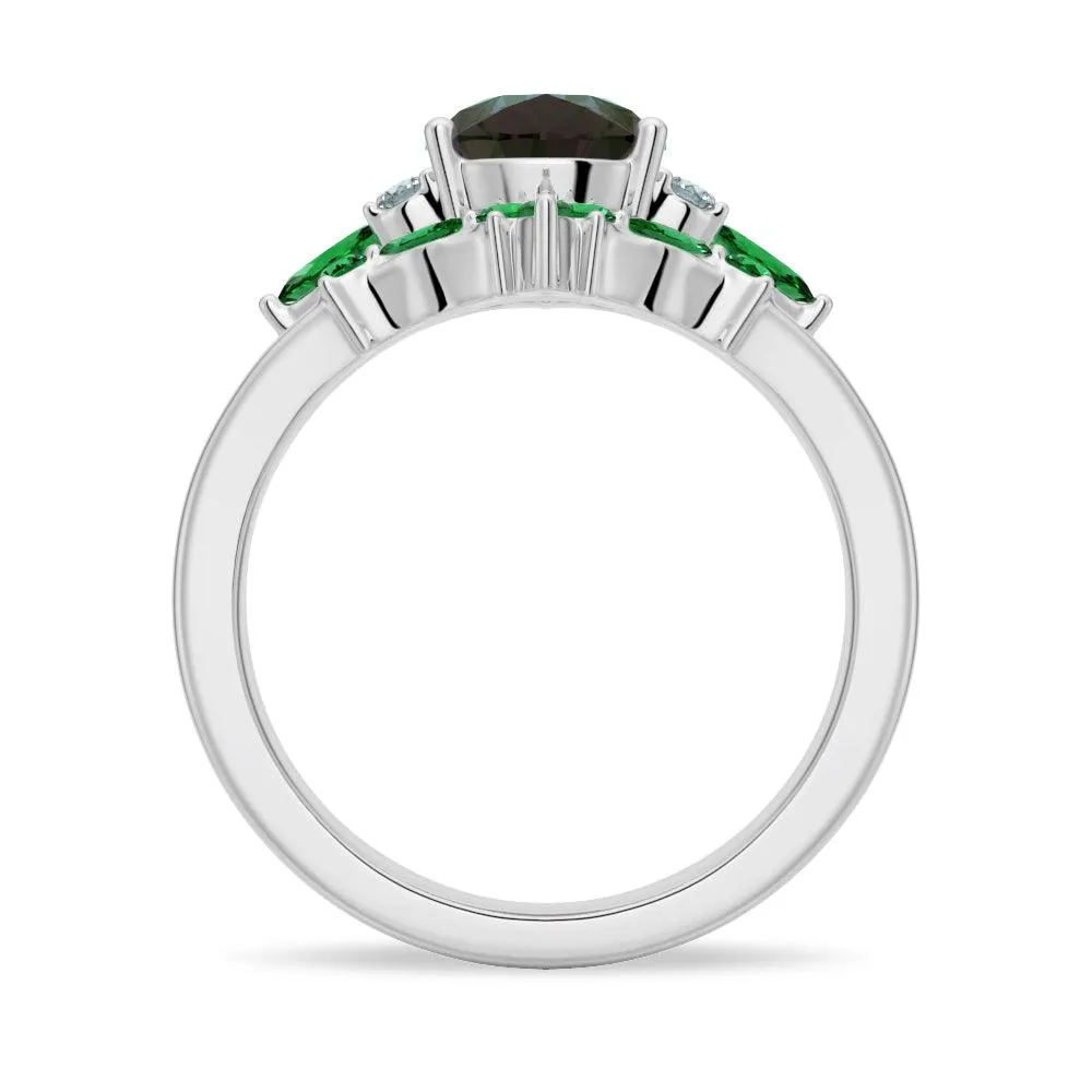 2 CT. Pear Shaped Alexandrite Engagement Ring Set With Emerald Accents