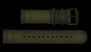 2 Piece 22mm Olive NATO Military Watch Strap in Ballistic Nylon with Black PVD Fasteners