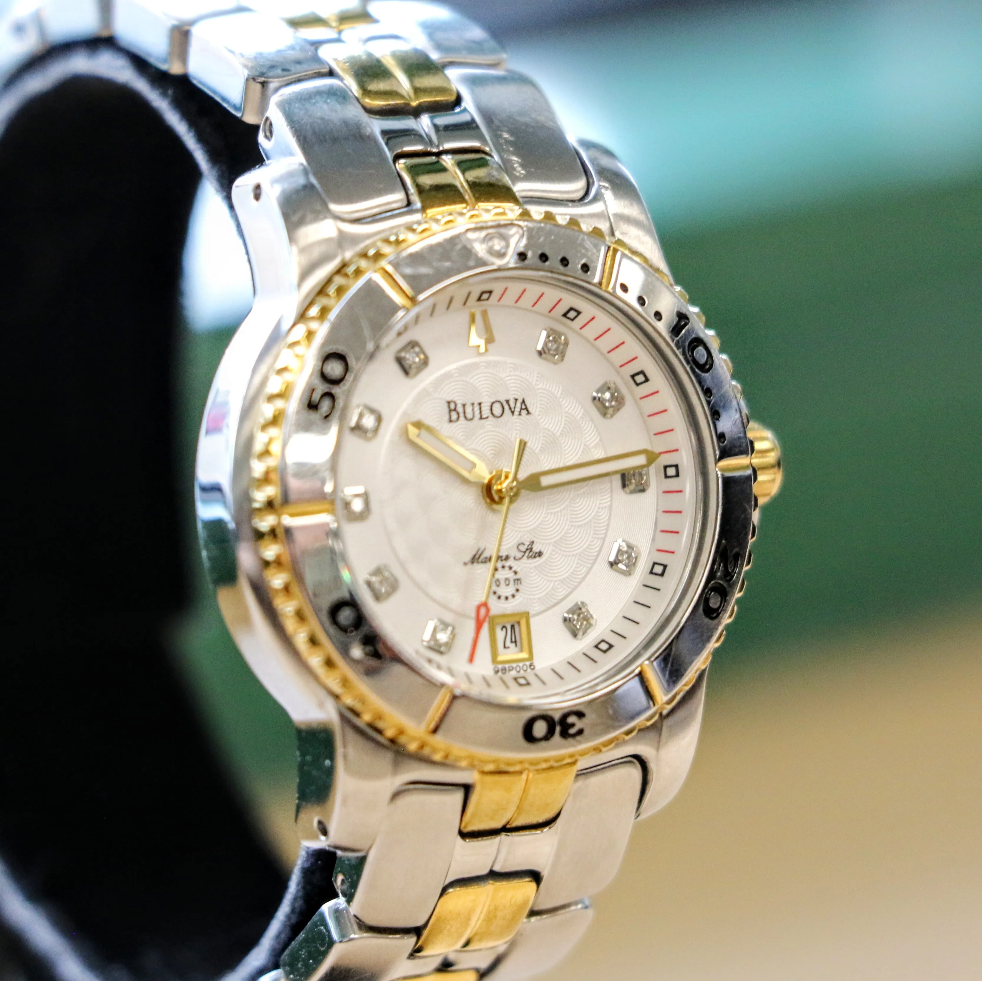 2008 BULOVA Marine Star 100m Date Indicator Diamond Dial Two-Tone Case & Bracelet- ALL S.S.