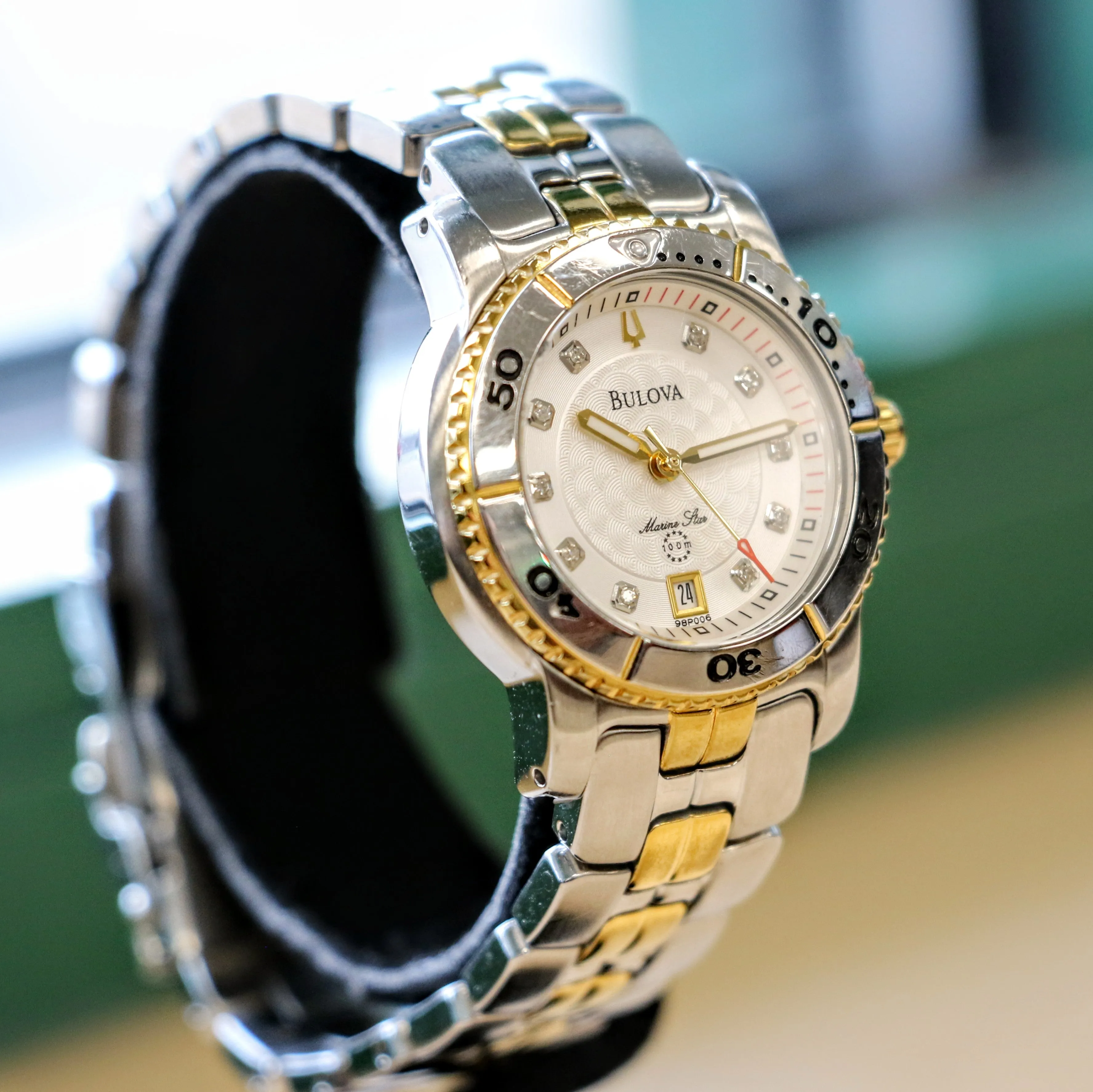 2008 BULOVA Marine Star 100m Date Indicator Diamond Dial Two-Tone Case & Bracelet- ALL S.S.
