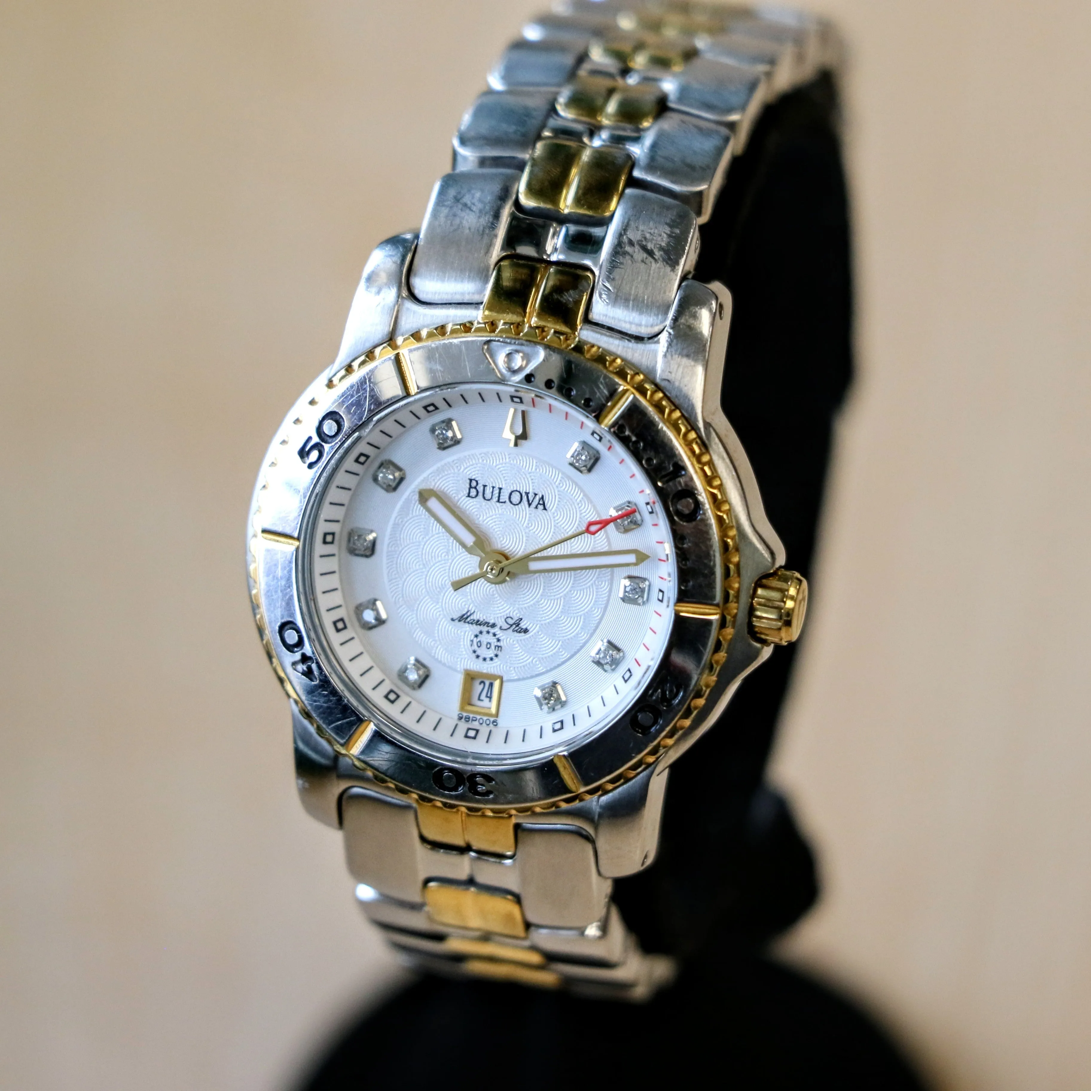 2008 BULOVA Marine Star 100m Date Indicator Diamond Dial Two-Tone Case & Bracelet- ALL S.S.