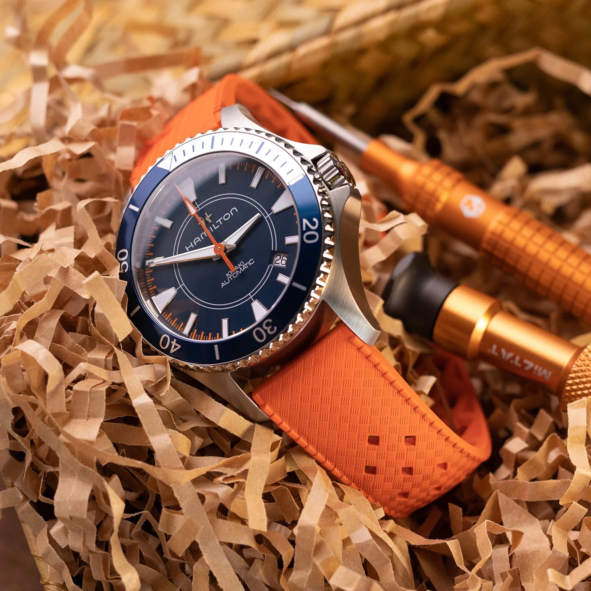 20mm Quick Release Tropical-Style FKM rubber watch strap, Orange