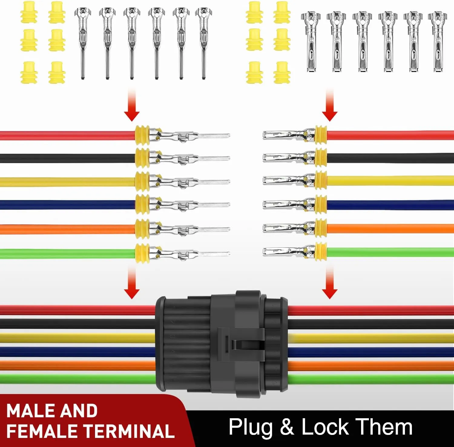 260PCS 6 Pin Electrical Connector Plug Male Female Terminal Wire Connector