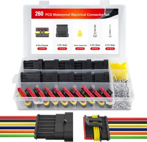 260PCS 6 Pin Electrical Connector Plug Male Female Terminal Wire Connector