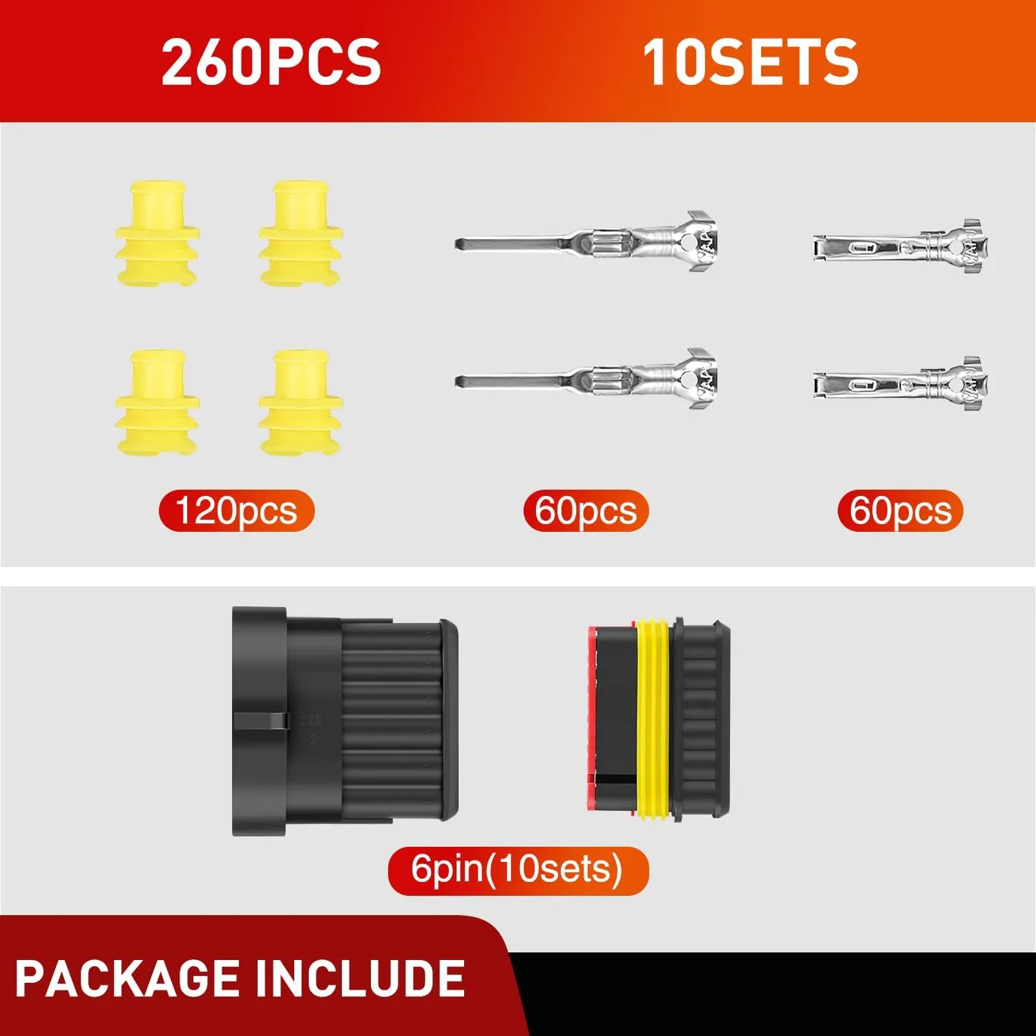 260PCS 6 Pin Electrical Connector Plug Male Female Terminal Wire Connector