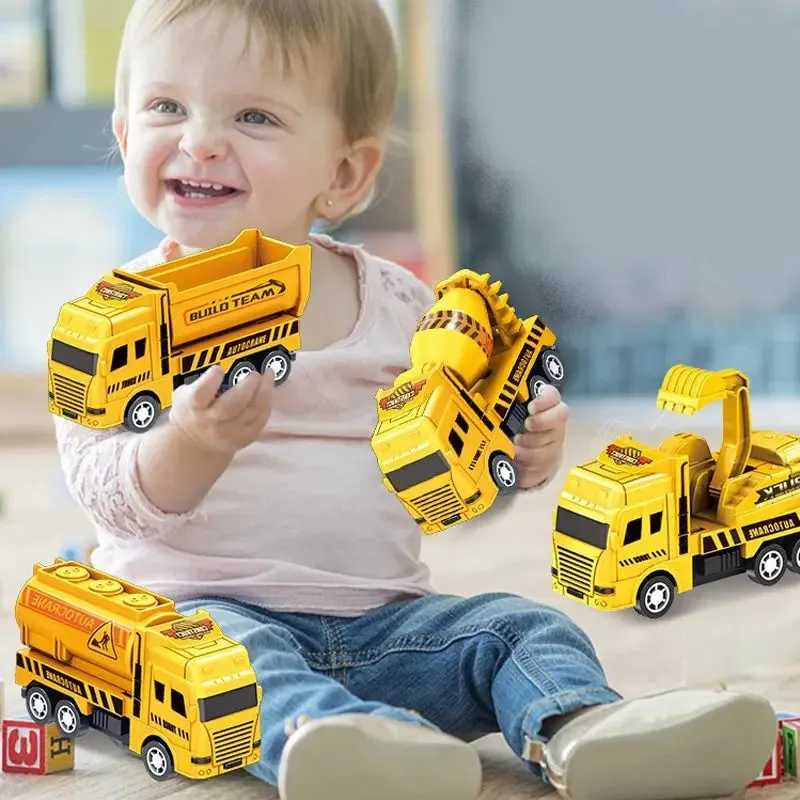4 Pc Educational Pull Back Toy Cars for Kids Warrior Engineering Vehicle Models