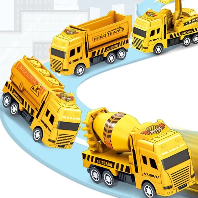 4 Pc Educational Pull Back Toy Cars for Kids Warrior Engineering Vehicle Models