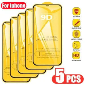 5PCS 9D Protective Glass Screen Protector for iPhone 14 13 12 11 Pro Max Mini 7 8 Plus Tempered Glass for IPhone 11 15 XR XS MAX