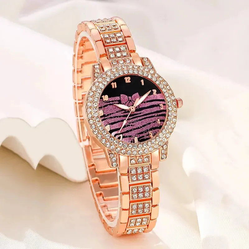 5pcs Fashion Casual Simple Quartz Watch Ring Necklace Earrings Watch Set
