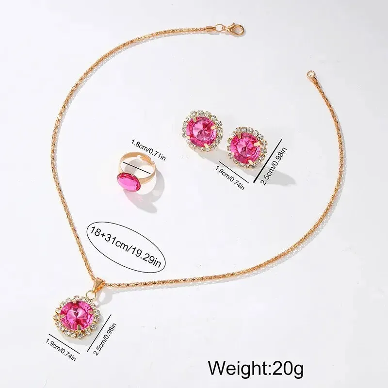 5pcs Fashion Casual Simple Quartz Watch Ring Necklace Earrings Watch Set