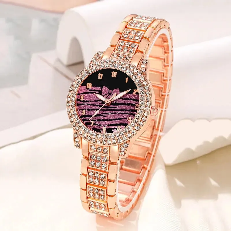 5pcs Fashion Casual Simple Quartz Watch Ring Necklace Earrings Watch Set