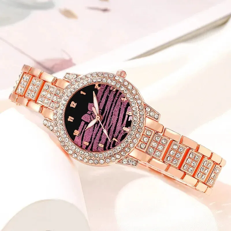 5pcs Fashion Casual Simple Quartz Watch Ring Necklace Earrings Watch Set