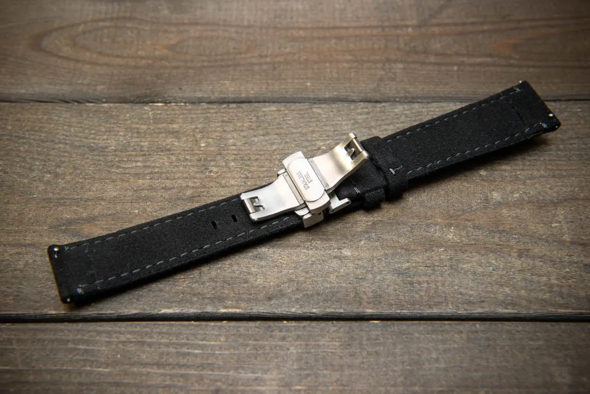 Alcantara Watch Strap, Premium Alcantara Watch Band 20 mm , 22 mm. Deployment clasp installed.