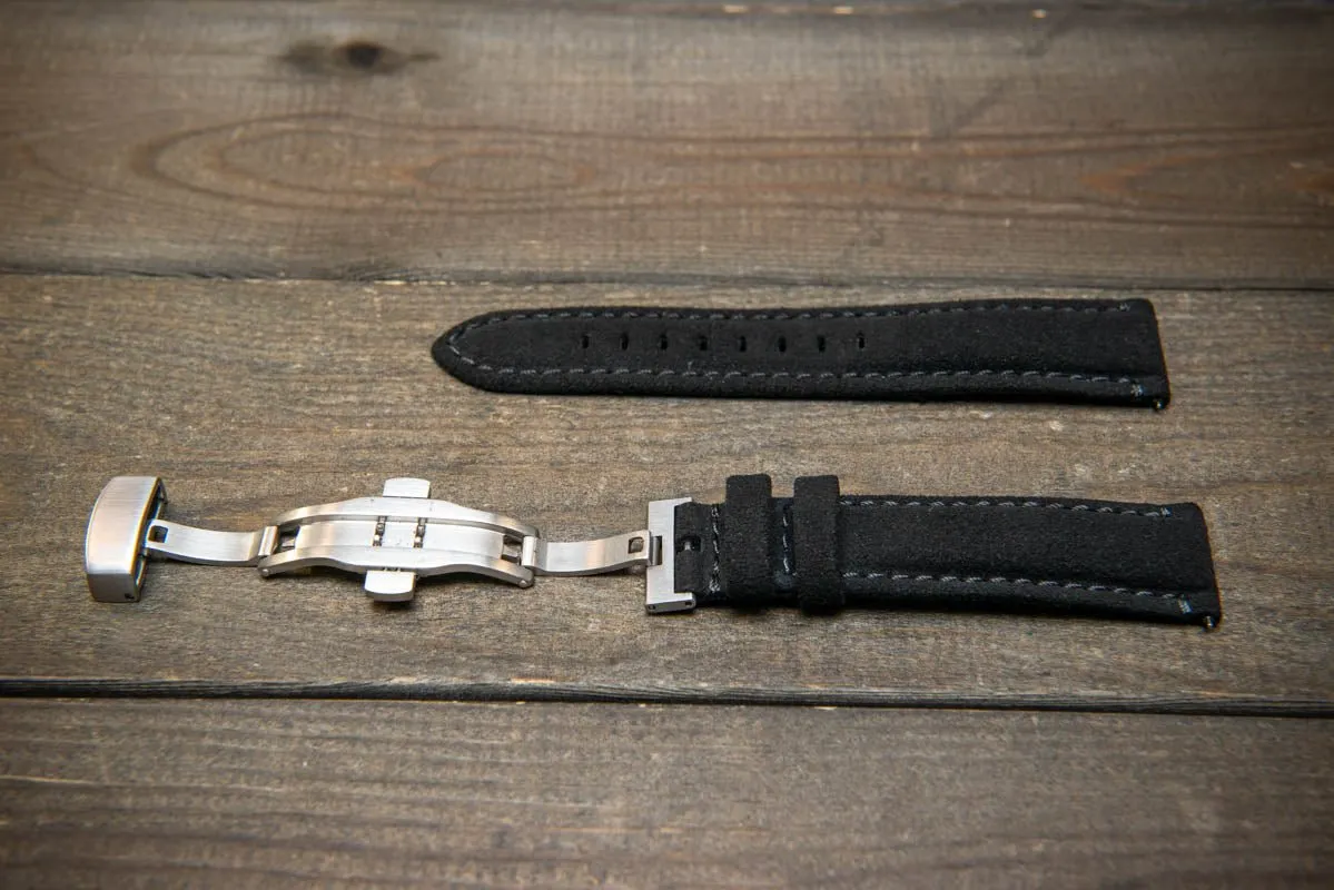 Alcantara Watch Strap, Premium Alcantara Watch Band 20 mm , 22 mm. Deployment clasp installed.