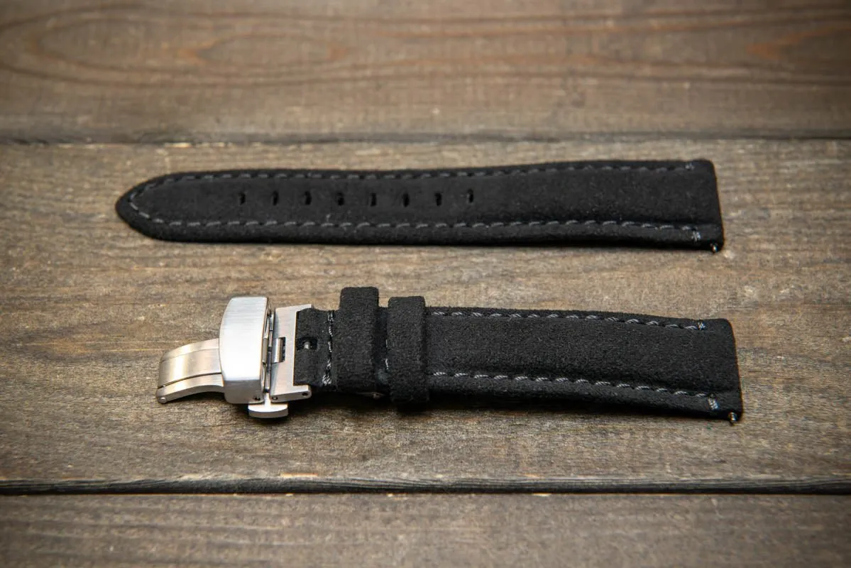 Alcantara Watch Strap, Premium Alcantara Watch Band 20 mm , 22 mm. Deployment clasp installed.