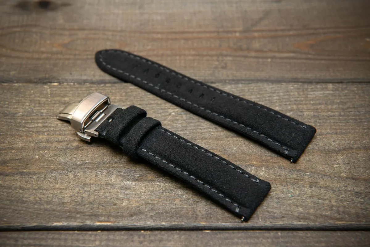 Alcantara Watch Strap, Premium Alcantara Watch Band 20 mm , 22 mm. Deployment clasp installed.