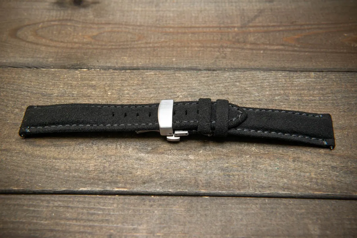 Alcantara Watch Strap, Premium Alcantara Watch Band 20 mm , 22 mm. Deployment clasp installed.