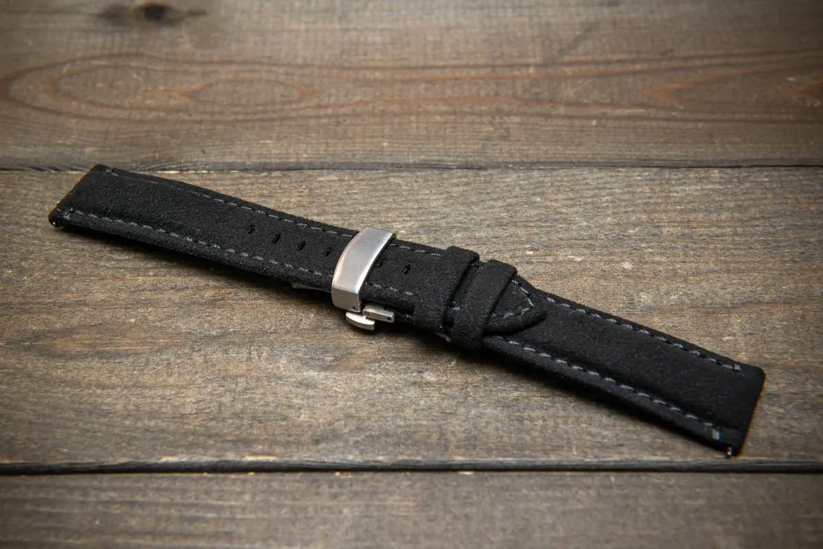 Alcantara Watch Strap, Premium Alcantara Watch Band 20 mm , 22 mm. Deployment clasp installed.