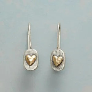 Antique Silver-Plated Heart Earrings with Gold Accents
