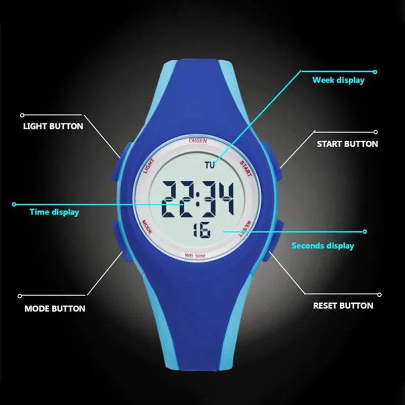 Bright Colored Waterproof Digital Sports Wristwatch For Kids