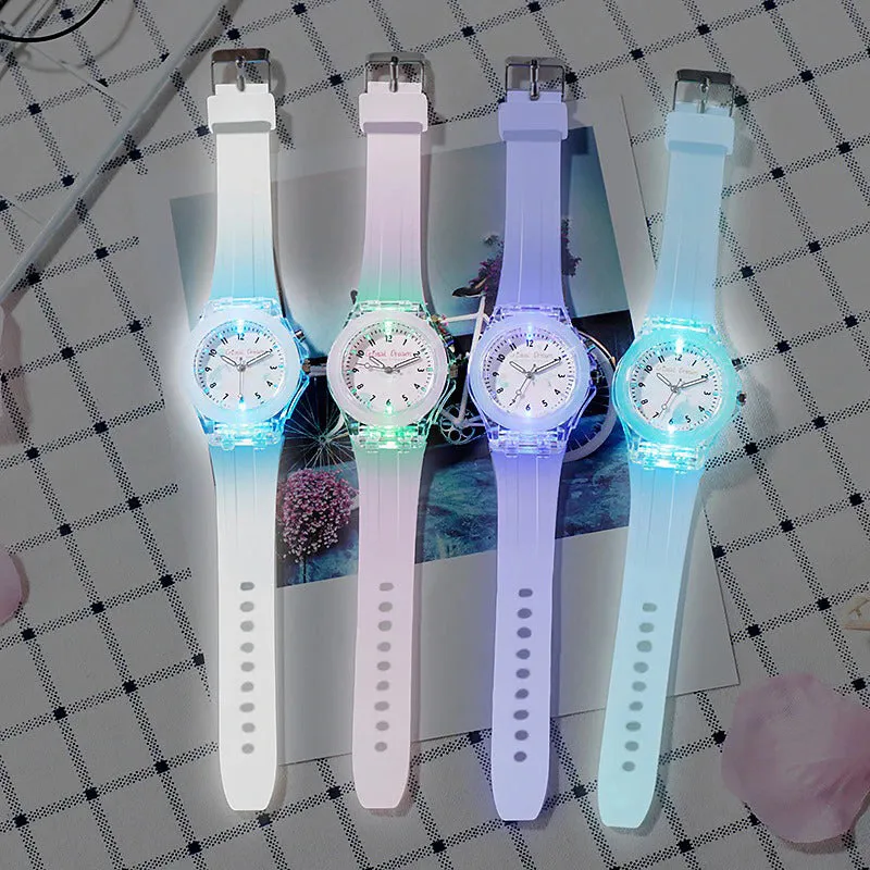 Cartoon Designs Luminous Flashing Lights Silicone Strap Kid's Watches