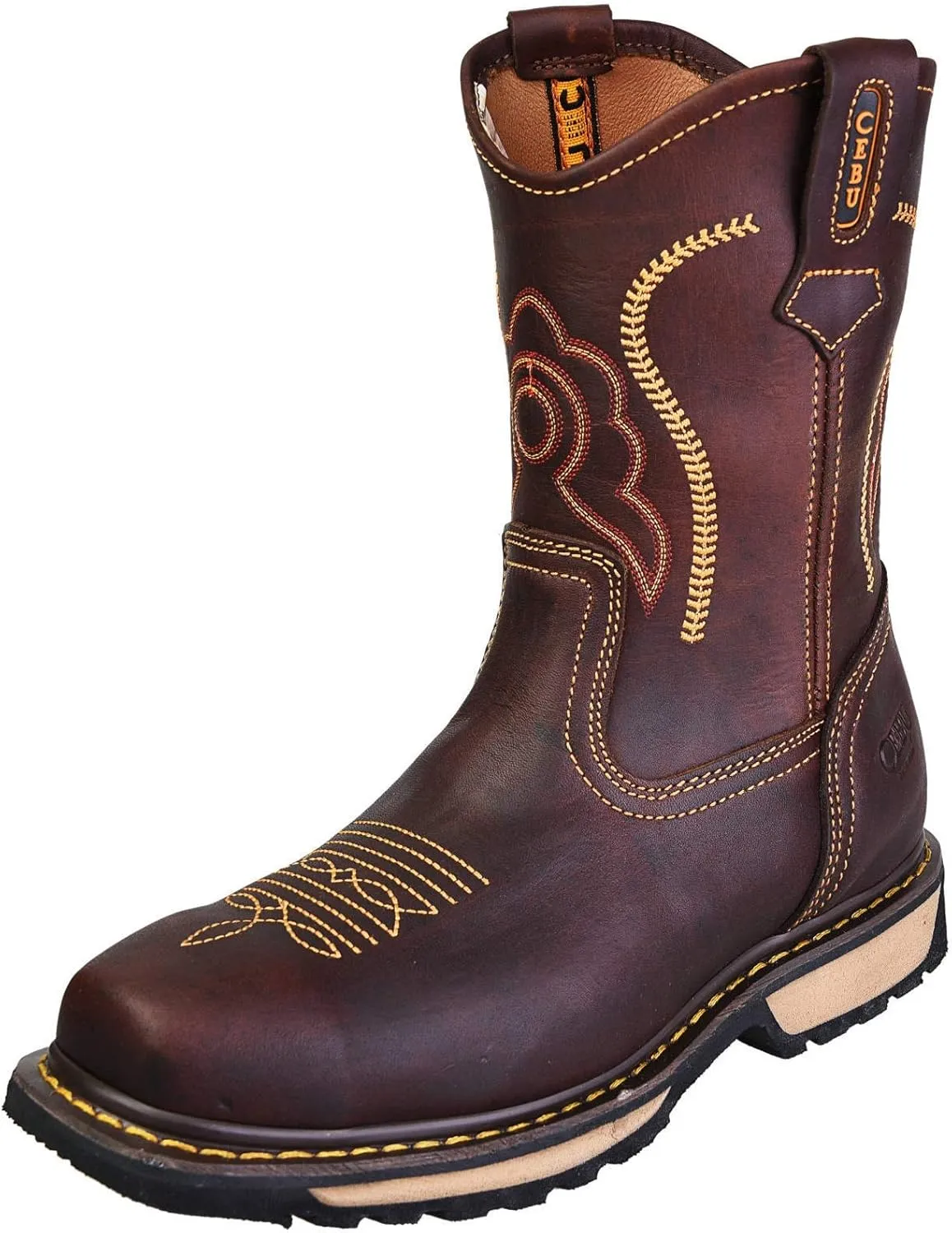 CEBU men's composite toe work boots, construction and industrial safety, utility, leather, breathable, 10 inch shoes, Rodeo